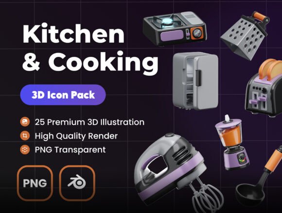 Kitchen Set 3D Illustrations for Designers