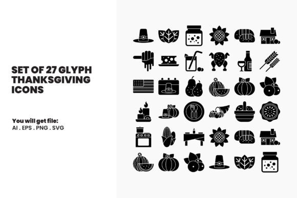 Set of 27 Glyph Thanksgiving Icons: A Design Resource Evaluation