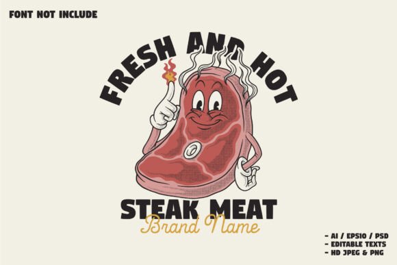 Smokey Steak Meat Retro Mascot Design